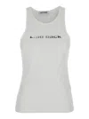 Low Classic Laid Back White Sleeveless Top With Round Neck And Print On The Front In Tech Fabric Woman In White