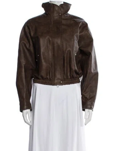 Pre-owned Low Classic Leather Bomber Jacket In Brown