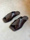 Low Classic Leather Crossover Sandals In Brown In Brown