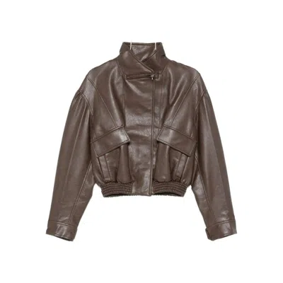 Low Classic Faux-leather Bomber Jacket In Brown