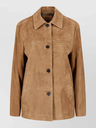 Low Classic Leather Single Breasted Coat In Nude