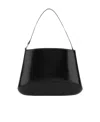 Low Classic Curved Glossy Leather Tote With Single Handle In Black