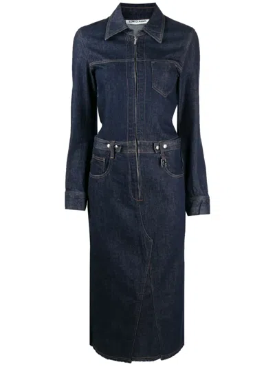 Low Classic Long-sleeve Denim Midi Dress In Blue