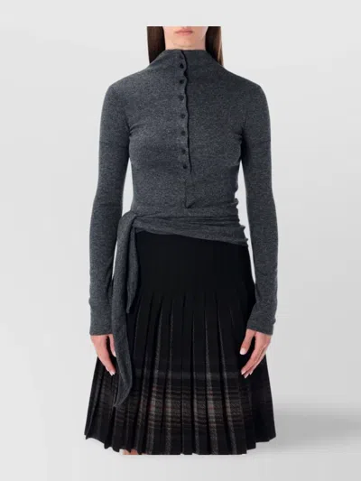 Low Classic Long Sleeve Wrap T-shirt With Ribbed Texture In Gray
