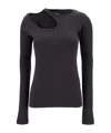 Low Classic Grey Long Sleeve T-shirt With Cut-out In Cotton Blend Woman In Black