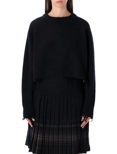 Low Classic Damaged Wool Blend Cropped Pullover Black