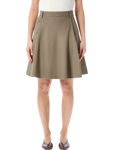 Low Classic Flared Wool-blend Midi Skirt In Green