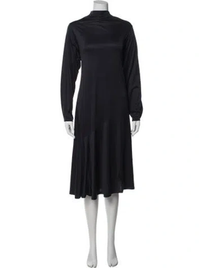 Pre-owned Low Classic Mock Neck Midi Length Dress In Blue