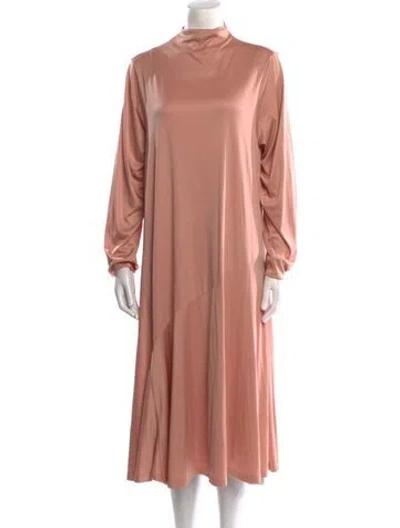 Pre-owned Low Classic Mock Neck Midi Length Dress In Pink