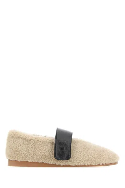 Low Classic Shearling Strapped Ballerina Flat Shoes In Multi