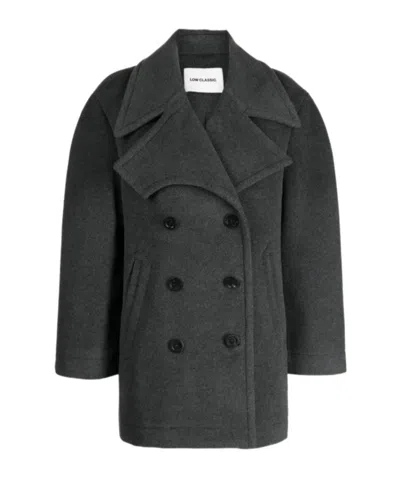 Low Classic Notched-lapels Double-breasted Coat In Black