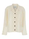 Low Classic White Jacket With Notched Revers And All-over Lace Embroidery In White
