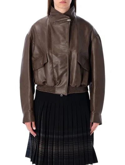 LOW CLASSIC LOW CLASSIC OVERSIZED BROWN FAUX LEATHER BOMBER