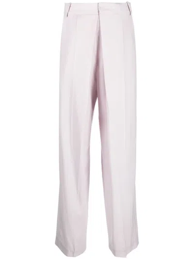 Low Classic Pleat-detail Cotton Tailored Trousers In Purple