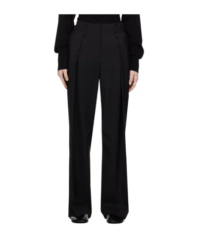 Low Classic Pleat-detailing Wool Tailored Trousers In Black