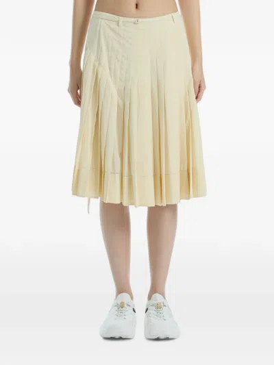 Low Classic Pleated Belted Midi Skirt In Yellow