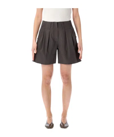 Low Classic Pleated Cotton Shorts In Black