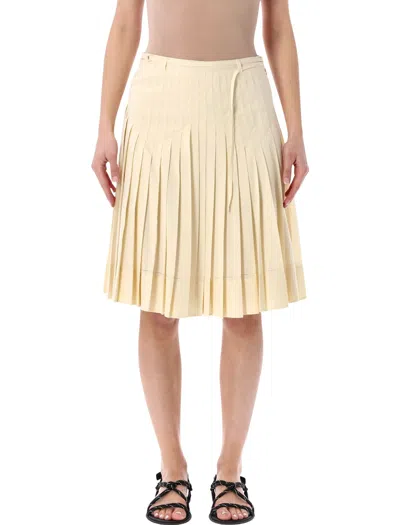 Low Classic Midi Skirt A Line Pleats Wrap Belt In Yellow