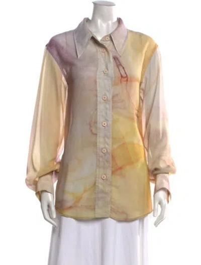 Pre-owned Low Classic Printed Long Sleeve Button-up Top In Yellow