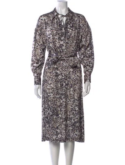 Pre-owned Low Classic Printed Midi Length Dress In Brown
