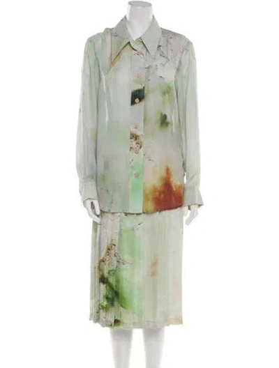 Pre-owned Low Classic Printed Pleated Accents Skirt Set In Green