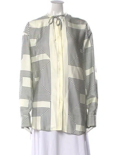 Pre-owned Low Classic Printed Tie Neck Top In Neutrals
