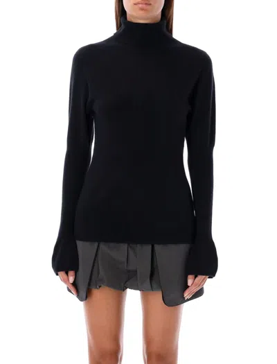 Low Classic Puff Sleeves Turtleneck Sweater In Black