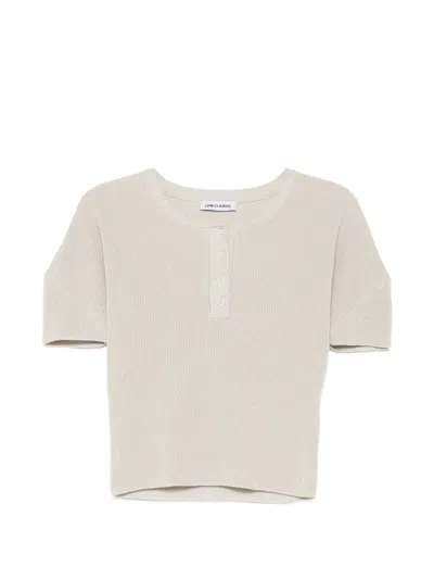 Low Classic Puff-sleeve Henley-neck Knitted Top In Neutral