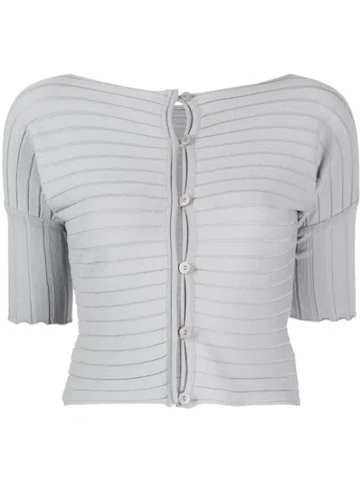 Low Classic Ribbed Buttoned Fine-knitted Top In Grey