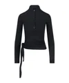 Low Classic Long Sleeve Mock Neck Top With Tie In Black