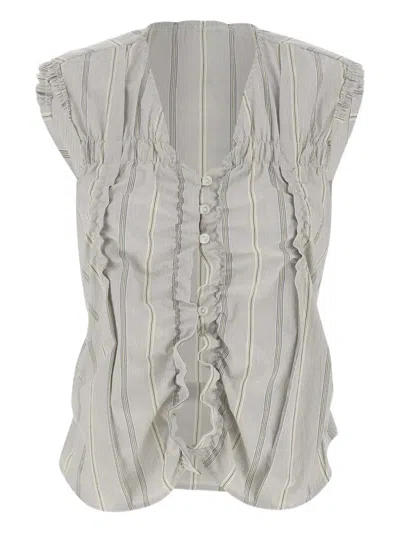 Low Classic Ruffled Striped Sleeveless Blouse