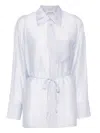 Low Classic White Shirt With Classic Collar And Rear Strap In Tech Fabric Woman In Blue