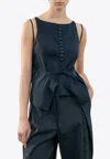 Low Classic See-through Button Loop Sleeveless Top In Black
