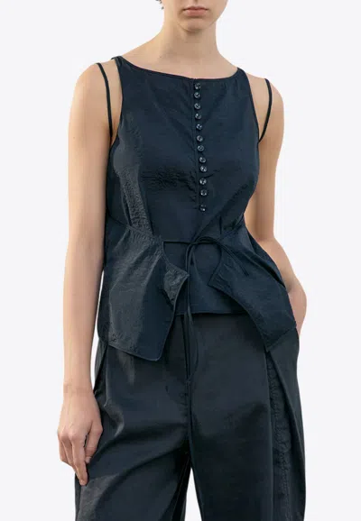 Low Classic See-through Button Loop Sleeveless Top In Black