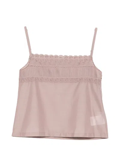 Low Classic See Through Lace Slevelees Top Woman Pink