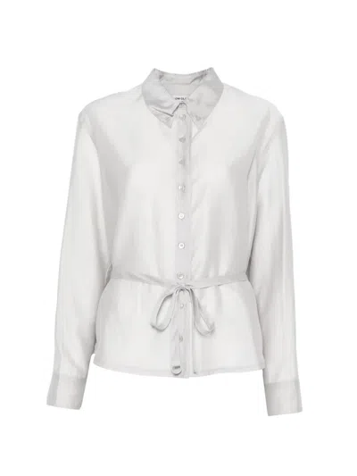 Low Classic See Through Shirred Back Blouse Woman Grey In White