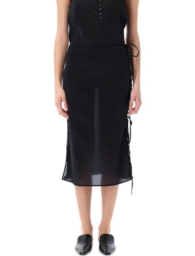Low Classic See-throught Button Loop Midi Skirt