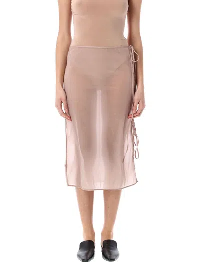 Low Classic See-throught Button Loop Midi Skirt