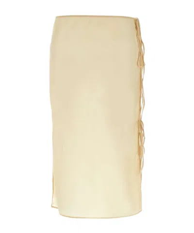 Low Classic See Trough Button Loop Skirt In Beige