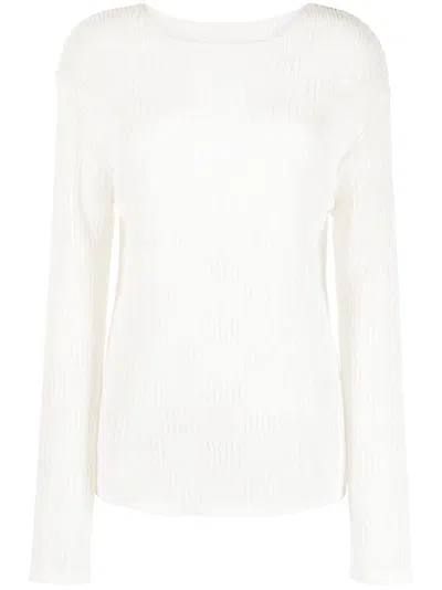 Low Classic Semi-sheer Textured Cotton Knitted Top In White