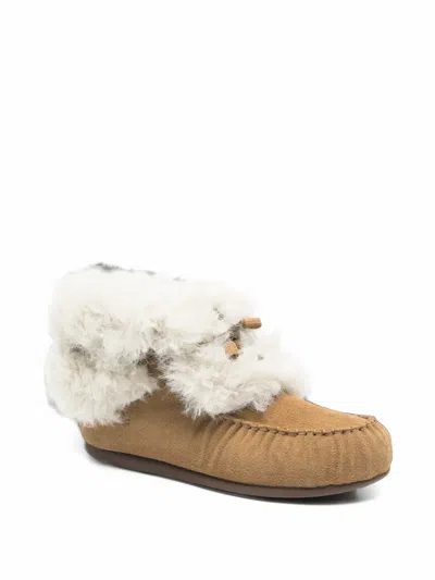 Low Classic Shearling-trim Moccasin Boots In Multi