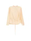 Low Classic Shirred-back Belted Blouse In Neutral