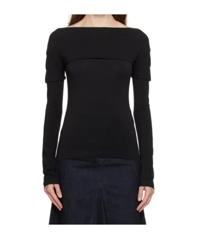 Low Classic Shirring Boatneck Top In Black