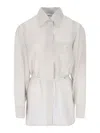 Low Classic White Shirt With Classic Collar And Rear Strap In Tech Fabric Woman In Beige