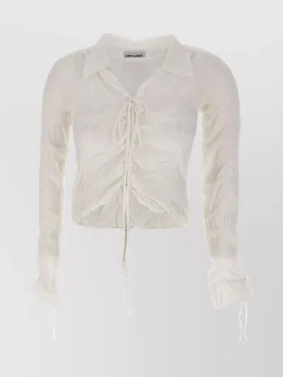 Low Classic Shirt With Ruched Detailing And Elasticated Cuffs In Neutral