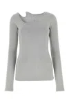 Low Classic Ribbed Crewneck Long Sleeve Fitted Top In Grey