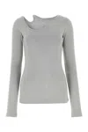Low Classic Ribbed Crewneck Long Sleeve Fitted Top In Grey