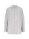 Low Classic Striped Collared Neck Long Sleeves Top In Grey