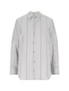 Low Classic Striped Collared Neck Long Sleeves Top In Grey