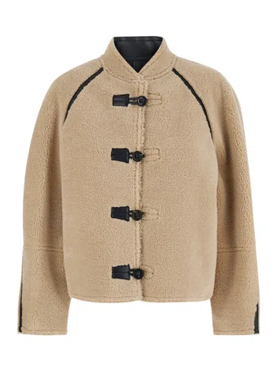 Low Classic Short Shearling Reversible Coat In Beige